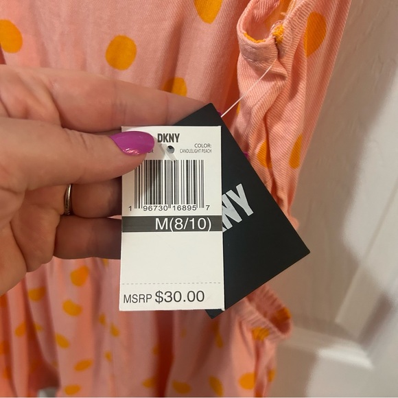 DKNY Girls Medium Romper Cut Out Side Pink Orange Polka Dot NWT Sleeveless - Picture 4 of 8